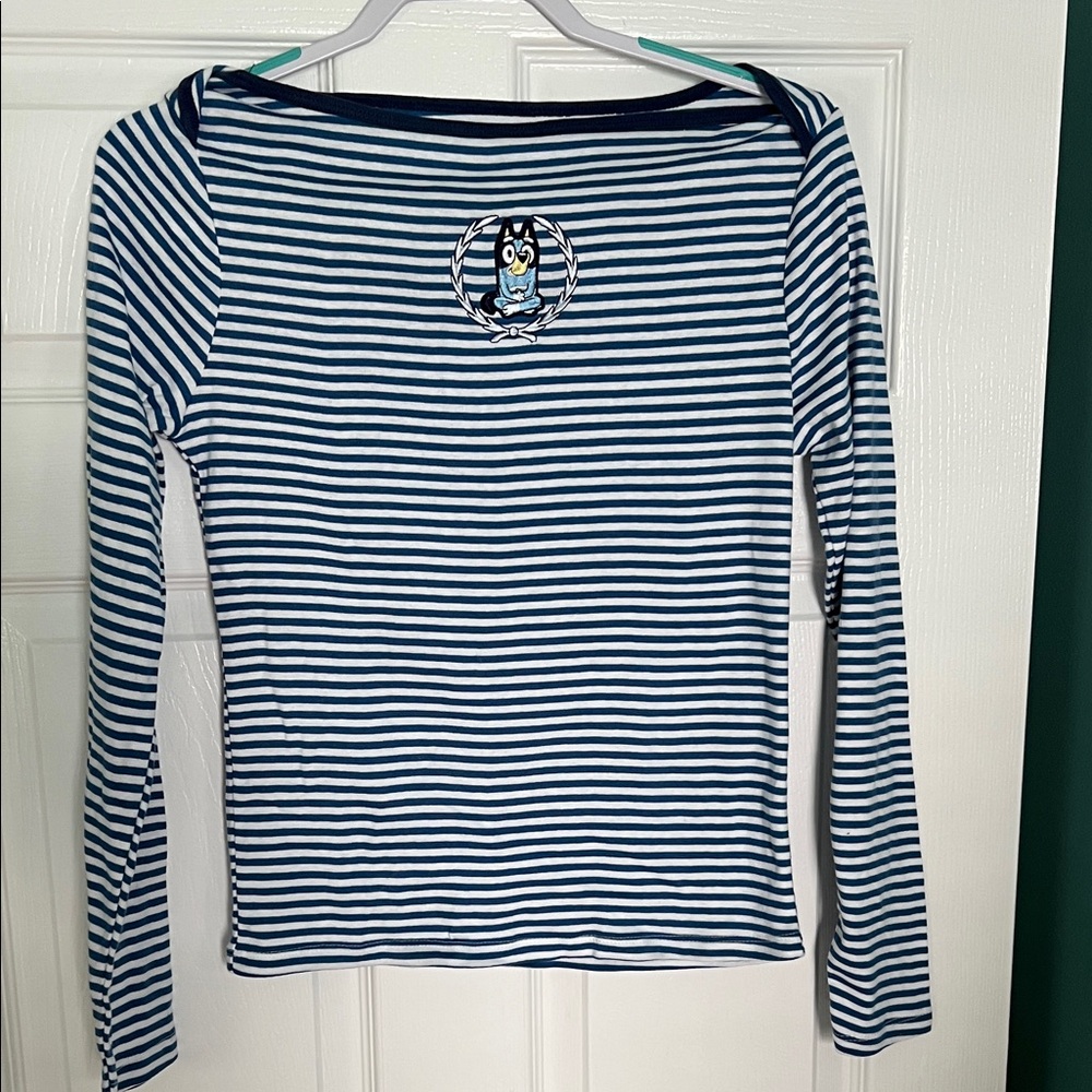 Nautical Blue and White Long Sleeve Fitted Blouse